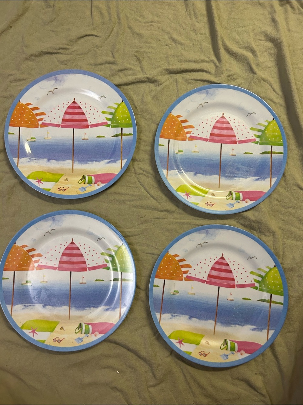 Beach Umbrella Melamine Dinner Plates - Set of 4